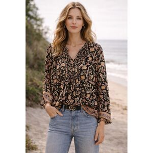 Natalie Martin Multicolor Floral 100% Silk Blouse Shirt Top  Women's Size Medium